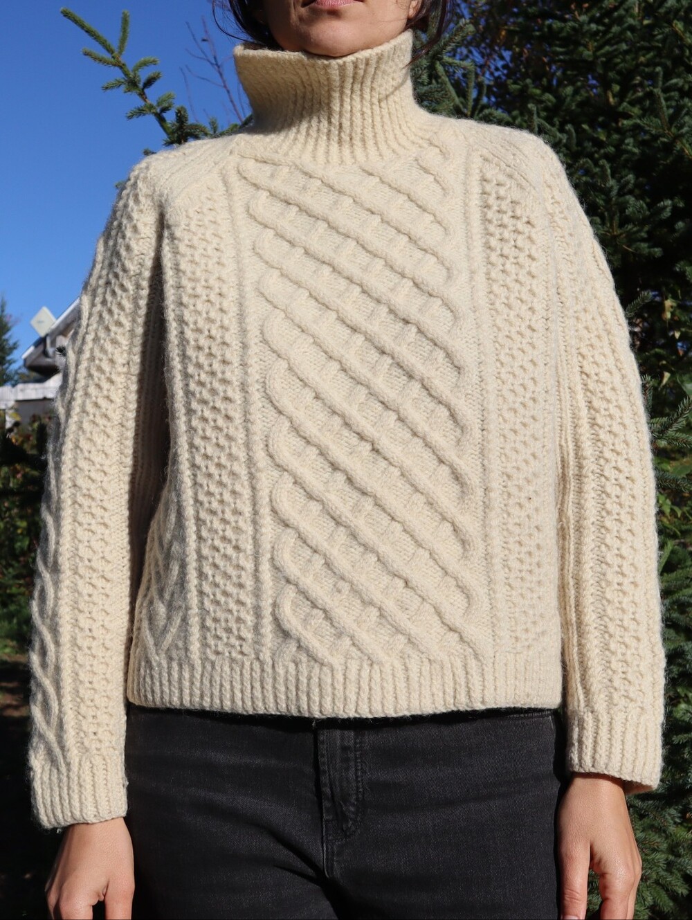 Vintage Wool Cable Knit Turtleneck Sweater Fisherman Cream S • M - Picture 4 of 5